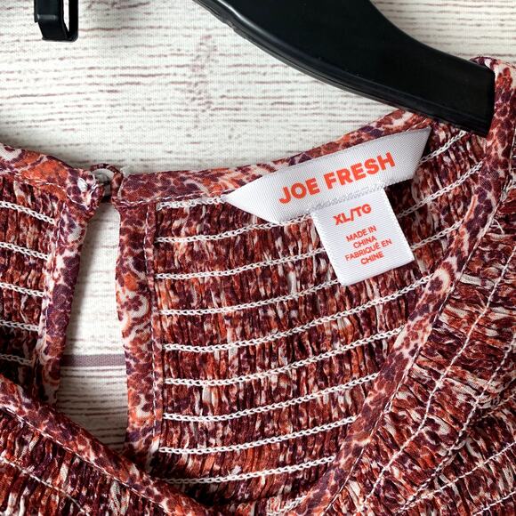 Joe Fresh Pink Paisley Blouse Long Sleeves Round Shirring Neckline Size XL - Picture 9 of 13